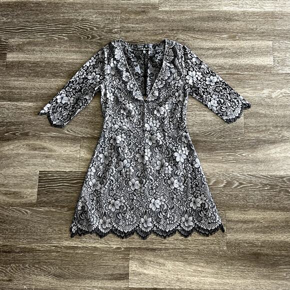 For Love and Lemons Theodora Black Lace Mini Dress Sz Large Floral Ruffle Party - Picture 4 of 16